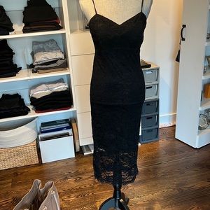 Women’s adjustable strap black lace dress with slip and padded cups